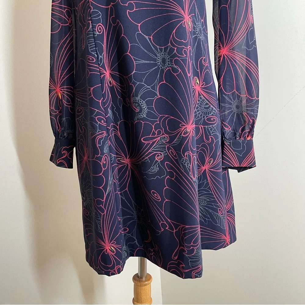 Julie Brown Women’s Julia- SZ 6-V-Neck Long Sheer Sleeves Butterfly Dress